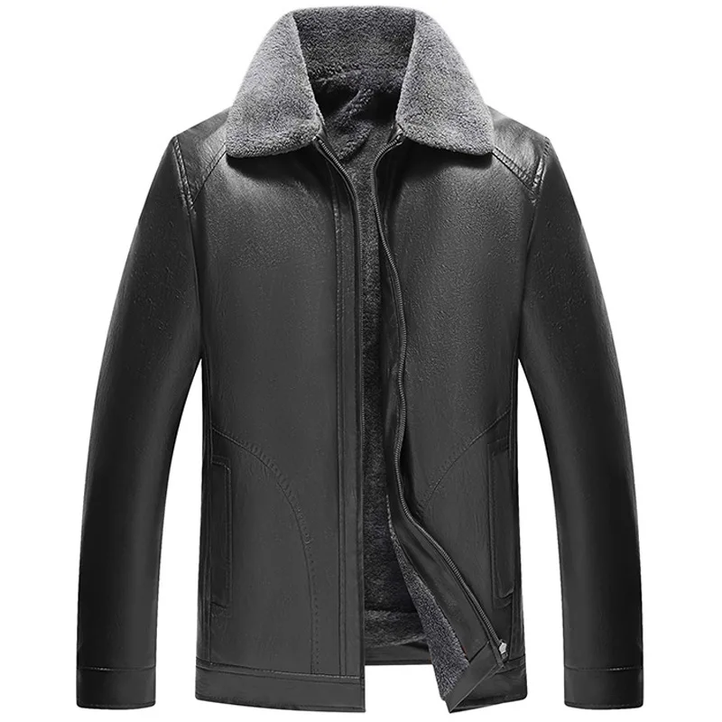

Winter Middle-aged Brushed And Thick Fold-down Collar Pu Casual Jacket Wandering Peddler Middle-aged Leather Coat Men's Dad Clot
