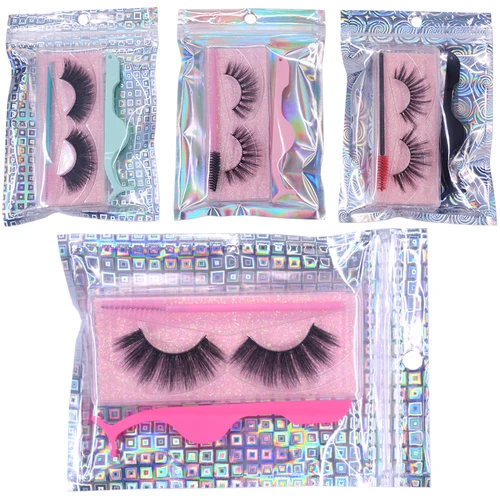최신 100/50 개 도매 핑크 골드 블루 Holigraphic 3D 가짜 속눈썹 포장 가방 보석 선물 속눈썹 Baggies 상자 6