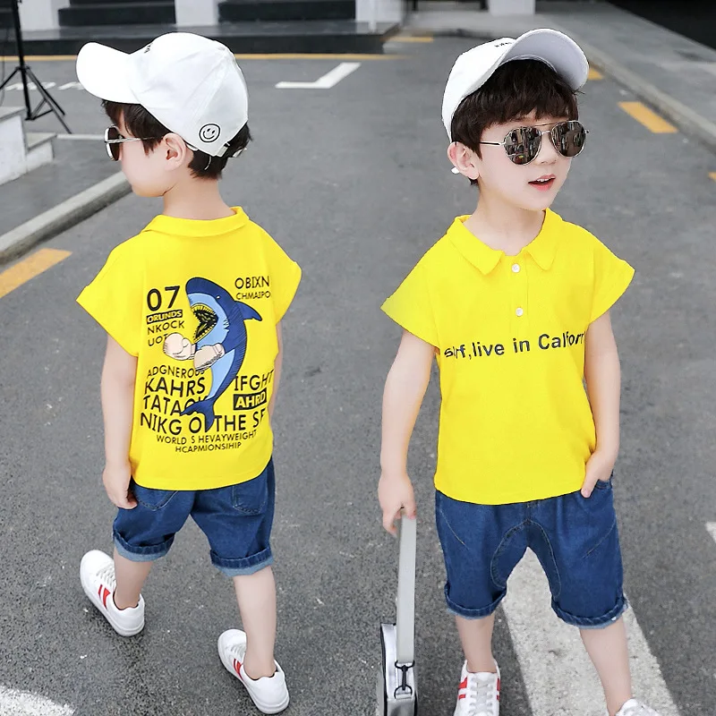 

BOY'S Summer Shark Set 2019 New Style CHILDREN'S Short-sleeved Clothes Korean-style Boy Cowboy Two-Piece Set