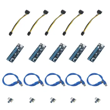 

5 PCS 6 Pin BTC Riser Card USB 3.0 PCI-E Express 1x To 16x Extender Adapter Power Cable Molex Power For BTC Miner Machine