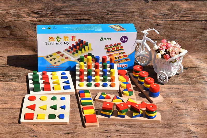 

Montessori Teaching Aids Family Eight Sets of Combination 8-Piece Set Montessori Young CHILDREN'S Profession Early Education Bui