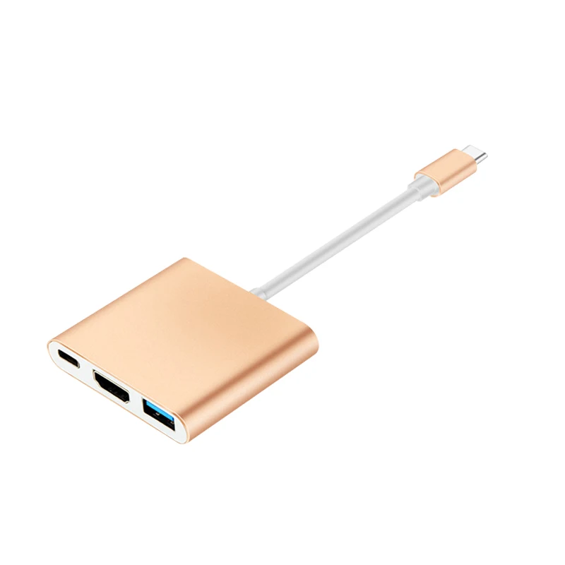 BKSCY Usb Тип C Hub адаптер 3 в 1 взаимный обмен данными между компьютером и периферийными устройствами C концентратор HDMI USB3.0 Тип-C переходник с внутренней резьбой с зарядки конвертер для нового MacBook Pro - Цвет: Golden