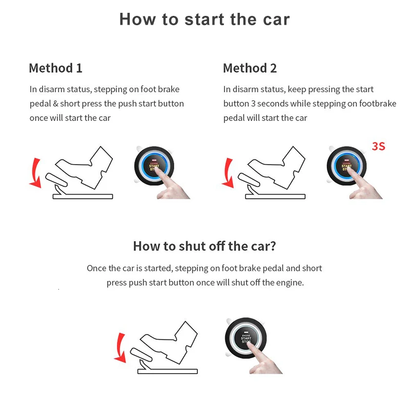 Автомобильная бесключевая система сигнализации кнопка пуска остановки входа