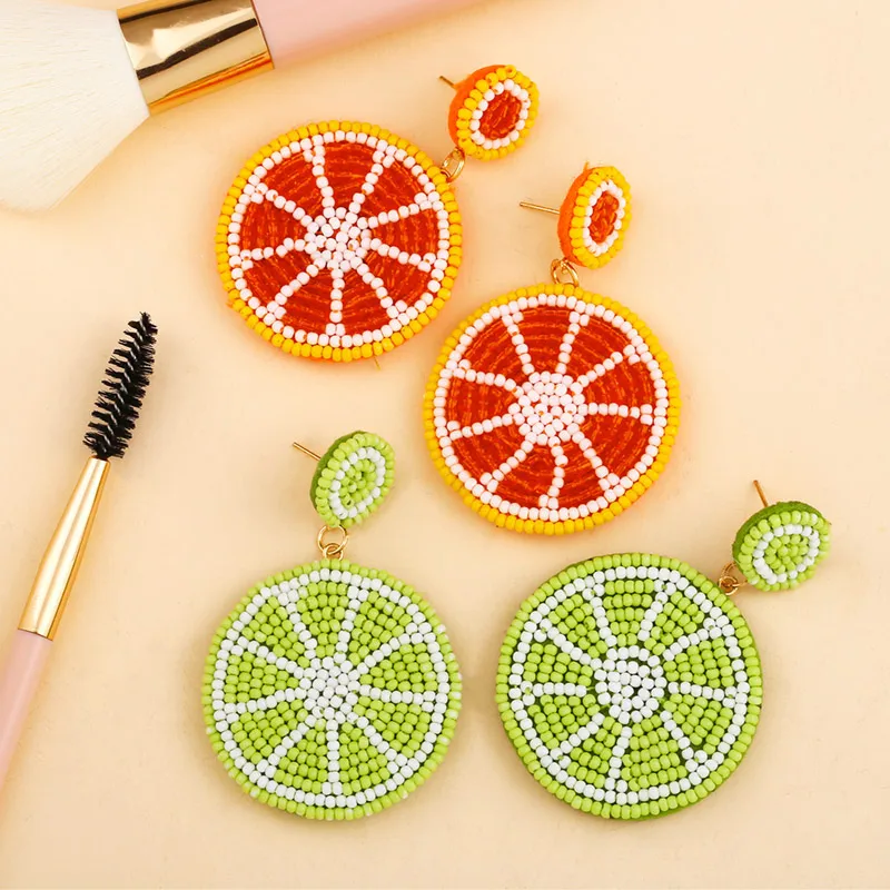 

2019 Handmade Acrylic Bead Fruit Lemon Earrings For Women Gifts Summer Beach Bohemian Orange Green Drop Earrings Jewelry ers-q75