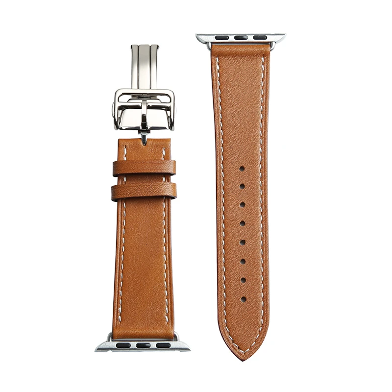 Brown Ремень из коровьей кожи для Apple Watch band Series 5 iwatch 44 мм 4 3 2 1 Роскошная стальная пряжка 42 мм петля 38 мм Замена браслета 40 мм - Цвет ремешка: Brown