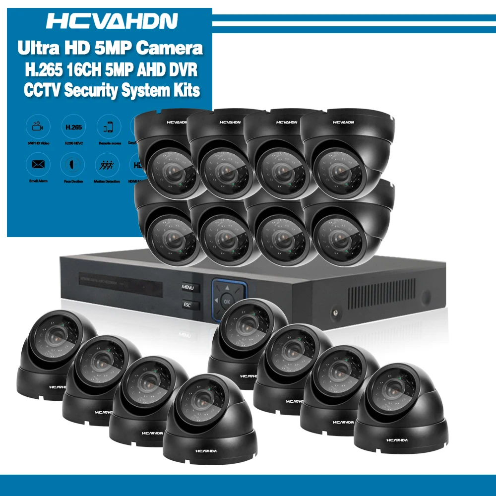 Черный 16CH HD 5MP 1080P HDMI P2P DVR NVR 4 ТБ HDD Система видеонаблюдения Видео выход 16 шт. 5.0MP AHD камера Домашняя безопасность наборы для наружного видеонаблюдения - Цвет: Черный