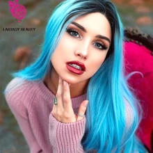 Черный парик Голубой с эффектом омбре волнистый синтетический парик фронта шнурка для женщин жаропрочных волокон волос половина руки завязанные на каждый день одежда макияж парики