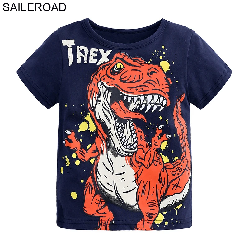 SAILEROAD/футболка для мальчиков 8 лет, детские топы, рубашки детская одежда с рисунком динозавра г. Летняя рубашка одежда для девочек - Цвет: 7911 navy blue
