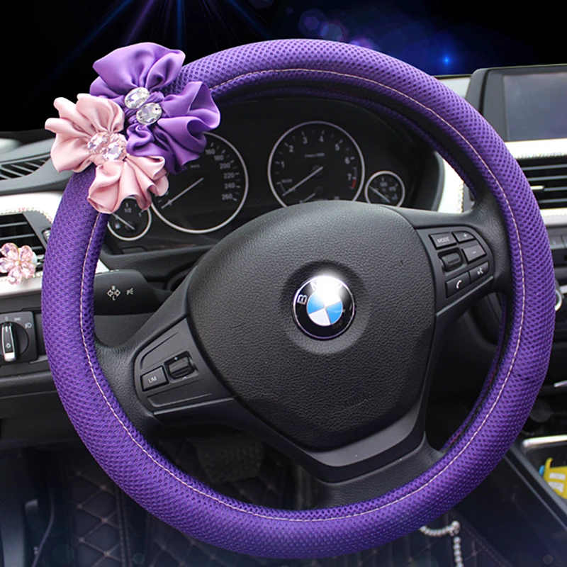 Мягкий дышащий цветочный авто чехол на руль для девочек женские Laides автомобильные чехлы на руль аксессуары для салона автомобиля