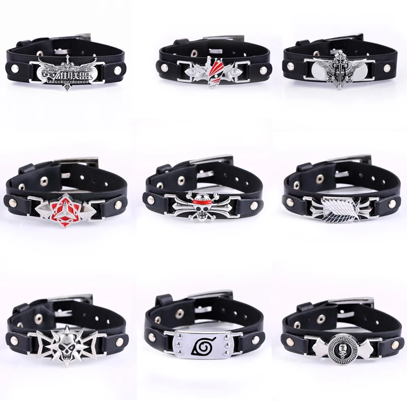 

10pcs/lot Attack on Titan Naruto Konoha Naruto Sharingan One Piece Black Butler Fairy Tail Death Note Bleach Wristband Cosplay