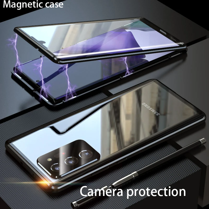 Magnetic Camera protection 360 case for Samsung Galaxy Note 20 Ultra case cover Funda Metal Glass for Samsung Note20 phone Cases