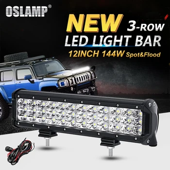 

Oslamp 12inch 144W 3-Row Straight LED Light Bar Offroad Combo Beam Led Work Light Truck SUV ATV 4x4 4WD 12v 24v Led Driving Lamp