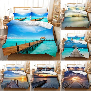 

High Quality Sea Trestle Landscape Printed Duvet Cover with Pillow Cover Bedding Set All Size Bed Set for Bedroom Decor