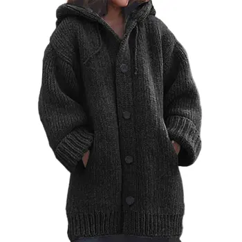 

Cardigan Thick Sweater Autumn And Winter Mid-Length Coat Models Solid Color Women'S Mid-Length Sweaters