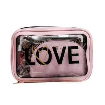 

3pcs/set PVC Cosmetic Bag Women's Travel Waterproof Clear Wash Organizer Pouch Beauty Makeup Case