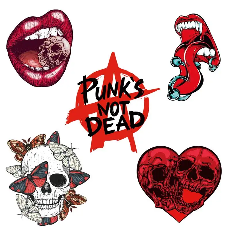 Punk’s Not Dead Thermal Stickers On Clothes Iron Transfers For Clothing Skull Patch Heart Applqiue Jacket Punk Pat | Дом и сад