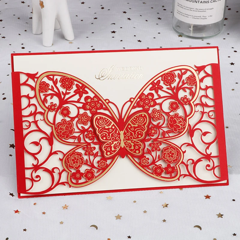 50pcs Butterfly Elegant Laser Cut Wedding Invitation Card Business Greeting Card Customized Wedding Decoration Party Supplies