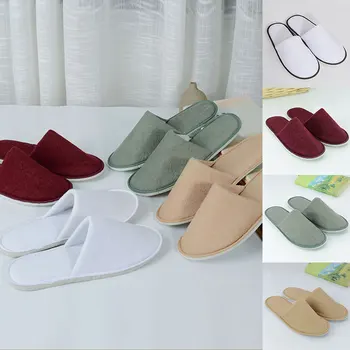 

1 Pair Hotel Travel Spa Solid Color Slippers Portable Reusable High Quality Soft Comfortable Home Flat Slippers
