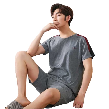 

Thin Letter Pajama For Men Sleepwear Suit satin pajamas 2019 Summer New Knitted Cotton Short Sleeved Men's Pajamas Sets