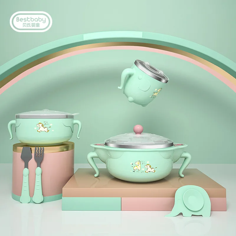 

Baby Bowl Set Training Bowl Spoon Infant Tableware Combination Package Newborn Cute Spoon Fork Bottle Accessories 6 Piece Set