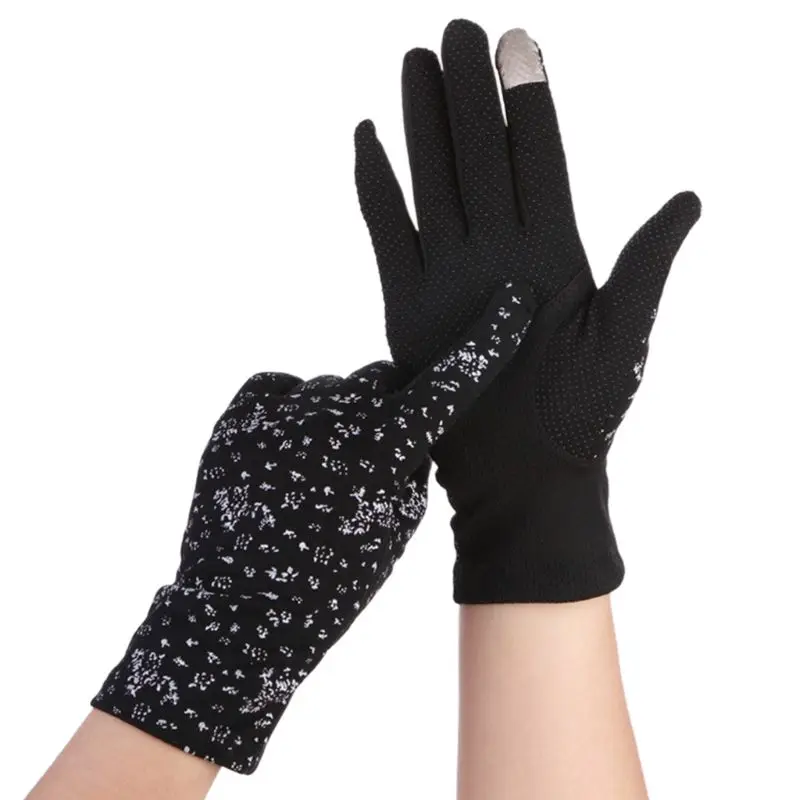 

Women Summer Floral Ultra-Thin Touchscreen Gloves Non-Slip Mesh UV Sun Protection Solid Color Full Finger Driving Mitten