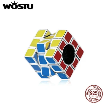 

WOSTU Sterling Silver Fun Colorful Cube Charm Life Records Fit Original Silver Bracelets Pendant Jewelry Making BKC1640