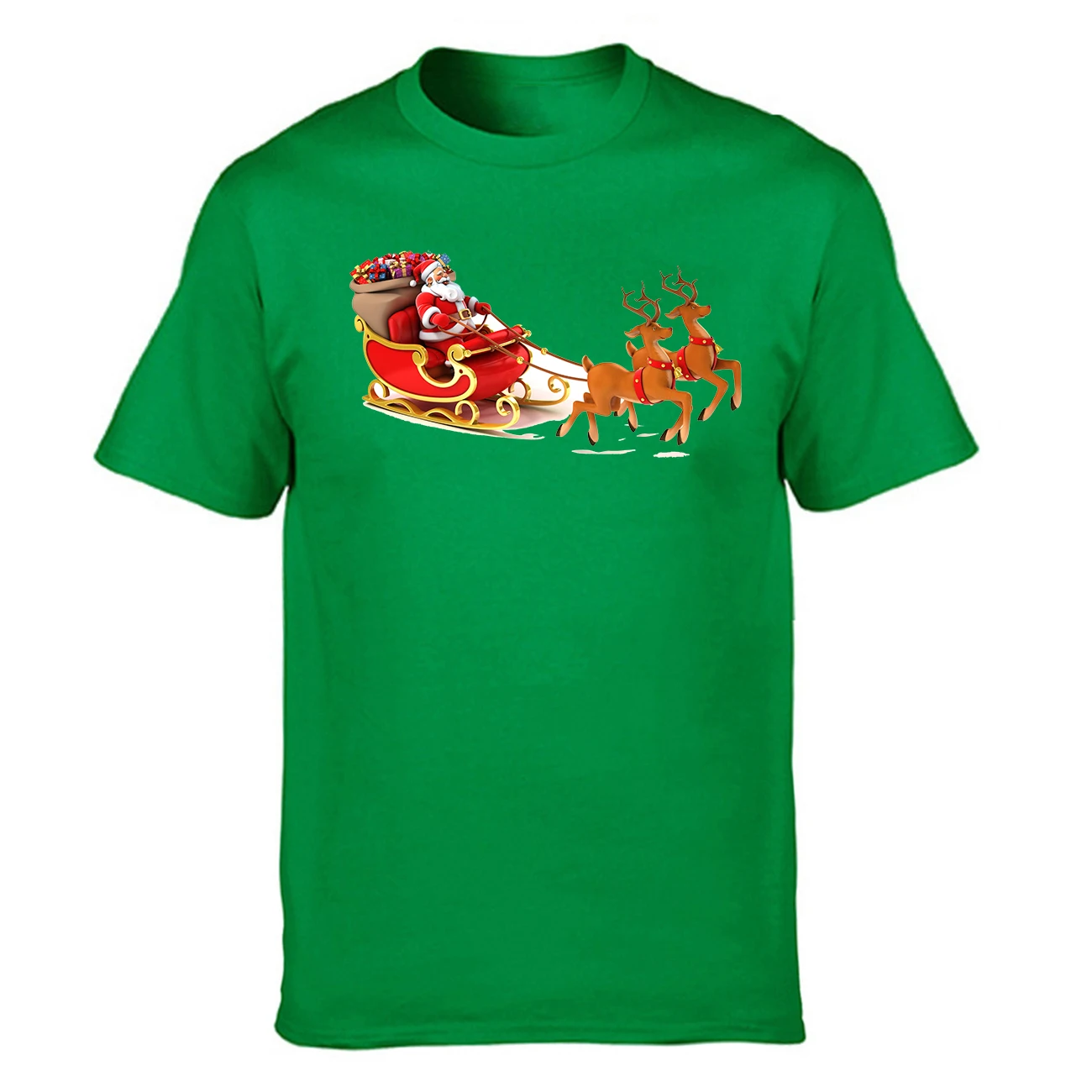 Рождество, Год, Санта Клаус, Рудольф, олень, Веселая футболка, пара, футболка, мужская, короткий рукав, хлопок, летние топы, футболки, зеленый, красный - Цвет: BZ242 Green