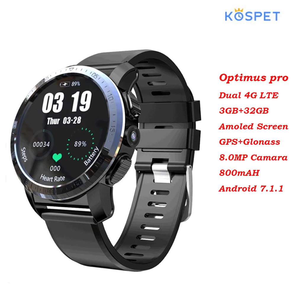 Умные часы Kospet Optimus Pro с двойной системой 4G Android 7 1 8 Мп 3 ГБ 32 800 мАч Wi Fi GPS для iOS и