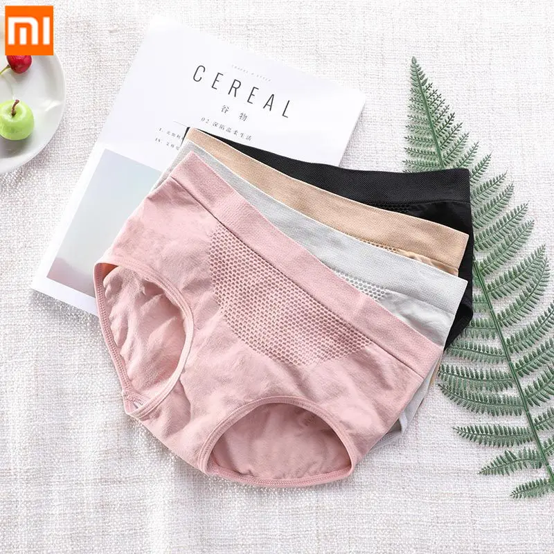 4 шт., Xiaomi Mijia, женское нижнее белье, сексуальные, соты, для женщин, высокая эластичность, бесшовные, хлопковые трусики, дышащие, средняя посадка, хип-трусы
