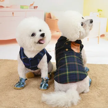 

Autumn Winter Dog Shirt Lattice Double Thick Quilted Small Dogs Cold Warm Warm Durable Wear Pet Clothing Casual POLO Collar