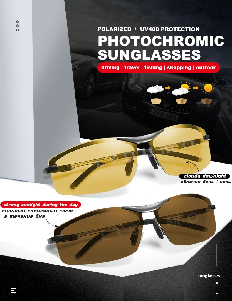 Photochrome quadratische Sonnenbrille für Herren, polarisierte Brille für Damen, blendfrei, Tag- und Nachtsicht, sichere Fahrbrille, zonnebril heren – Detail 10