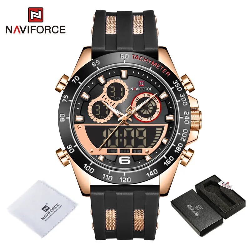 NAVIFORCE Military Sport Mens Watches Chronograph Silicone Strap Waterproof Wristwatch Dual Display Male Clock Relogio Masculino 