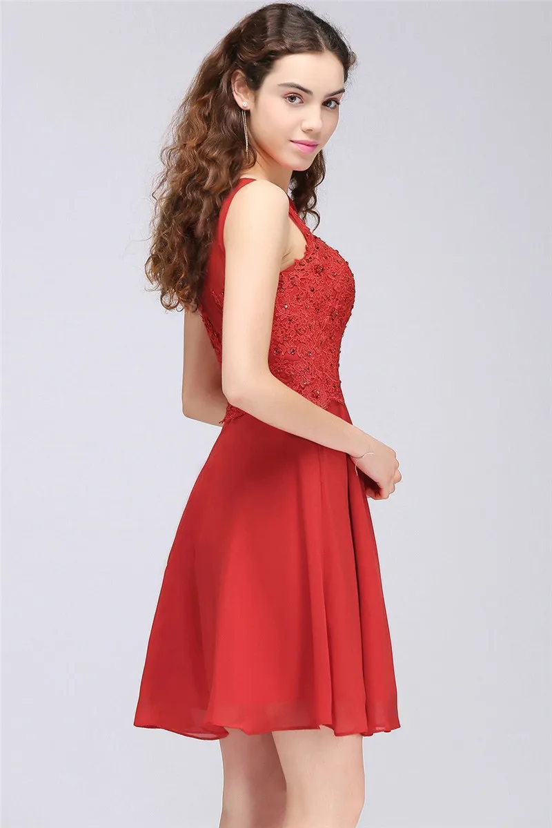 24 часа Красные кружевные мини-платья для возвращения на родину Vestido De Formatura шифоновые трапециевидные короткие платья для выпускного вечера