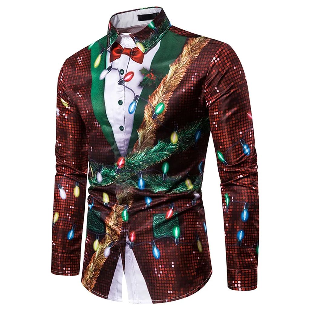 Feitong/Рождественская рубашка с принтом снежинок для мужчин, имитация двух частей, длинные рукава, вечерние, повседневные, для улицы, повседневные, мужские топы, блузка