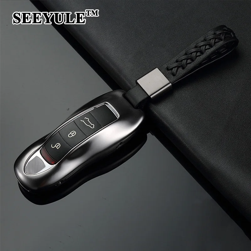 

1pc SEEYULE Aluminum Alloy Deluxe Car Key Case Cover Key Shell Protector Accessories for Porsche Panamera Cayenne Macan 911 918