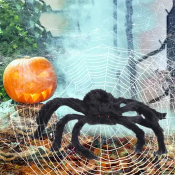

6pcs Haunted House Props Bar Halloween Spider Home Decor Indoor Scary Black Party Simulation Model Plush Toy Kids Trick Or Treat