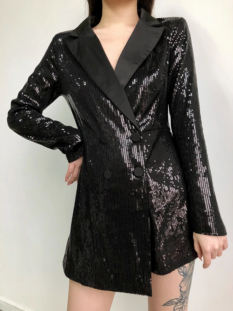 

2019 spring new all sequined satin neckline suit jumpsuit