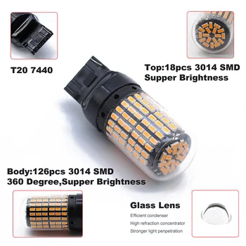

Bulbs Lights Backup LED T20 WY21W 144SMD Yellow Reverse Latest New Hot
