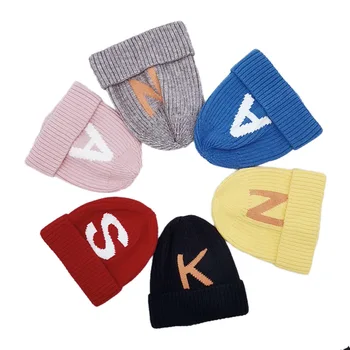 

Newborn Boys GirlsCaps Cute Autumn Winter Warm Kids Baby Cartoon Letter Printed Hats Wool Hemming Caps