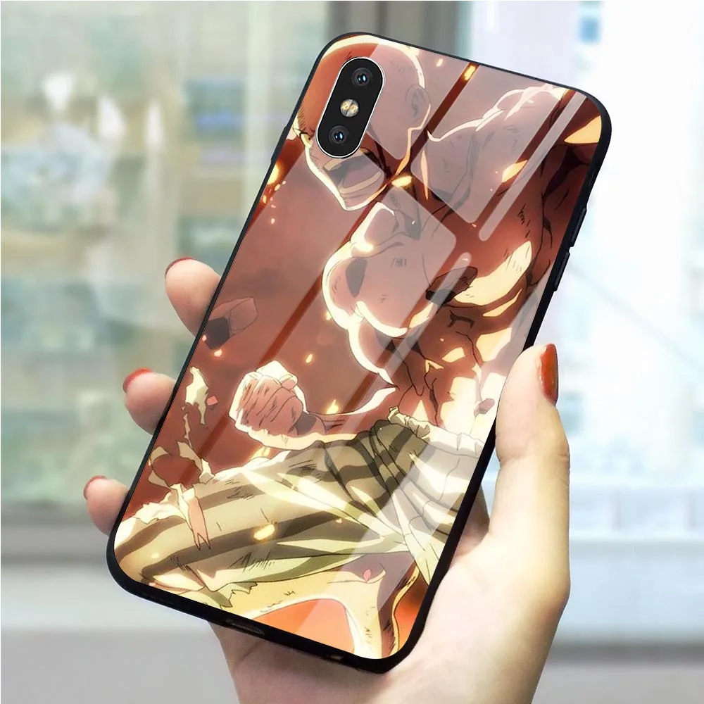 

Colorful ONE PUNCH-MAN Cartoon Tempered Glass Phone Cover for iPhone 7 Plus Case XR Xs Max X 8 6 6S 5S 5 SE Back