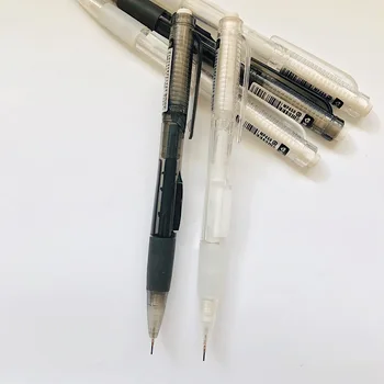 

2X Simple Side Press Black White Grip Automatic Mechanical Pencil With Eraser Pencil Stationery 0.5mm