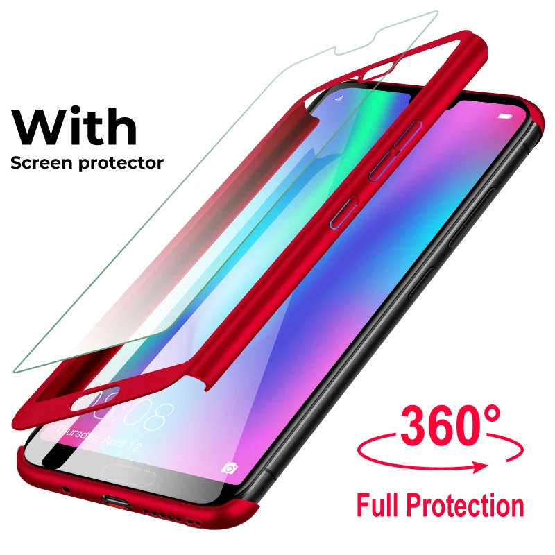 360 Full Cover Phone Case For Huawei P40 Lite E Pro P20 P30 Y5 Y6 Y7 Y9 Prime 2019 Nova 4e Mate 30 Back With Glass | Мобильные