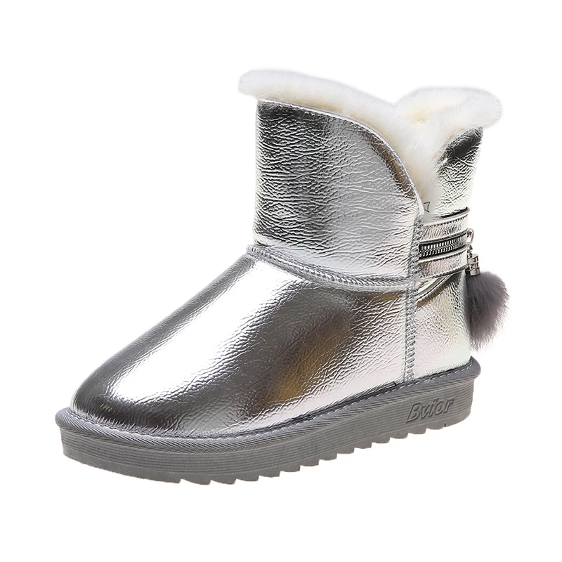 Серебристый Женские зимние ботинки; зимние Нескользящие ботинки; bottes femme; водонепроницаемые ботинки на меху с плюшевой подкладкой для холодной погоды; женская обувь на платформе - Цвет: Серебристый