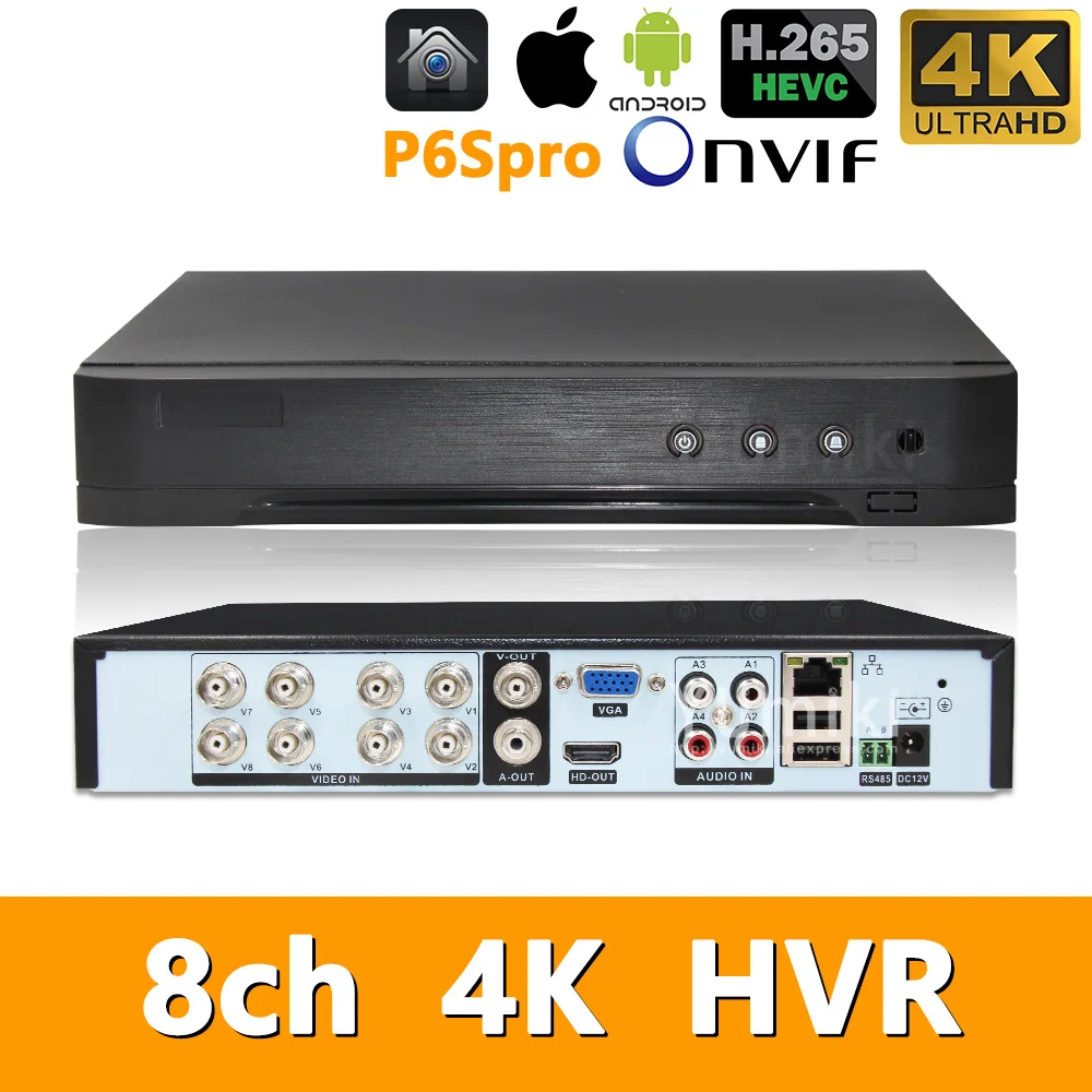 

5in1 Real H.265 8ch 8M-N/4K HVR Security CCTV hybrid video recorder DVR P2P P6Spro support AHD/TVI/CVI/CVBS/IP cameras ONVIF