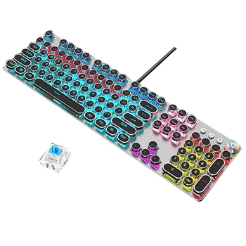 

Rotating Macro Backlit Mechanical Keyboard Vintage Blue Red Switch 104 Keys LED Computer Gamer for Steampunk