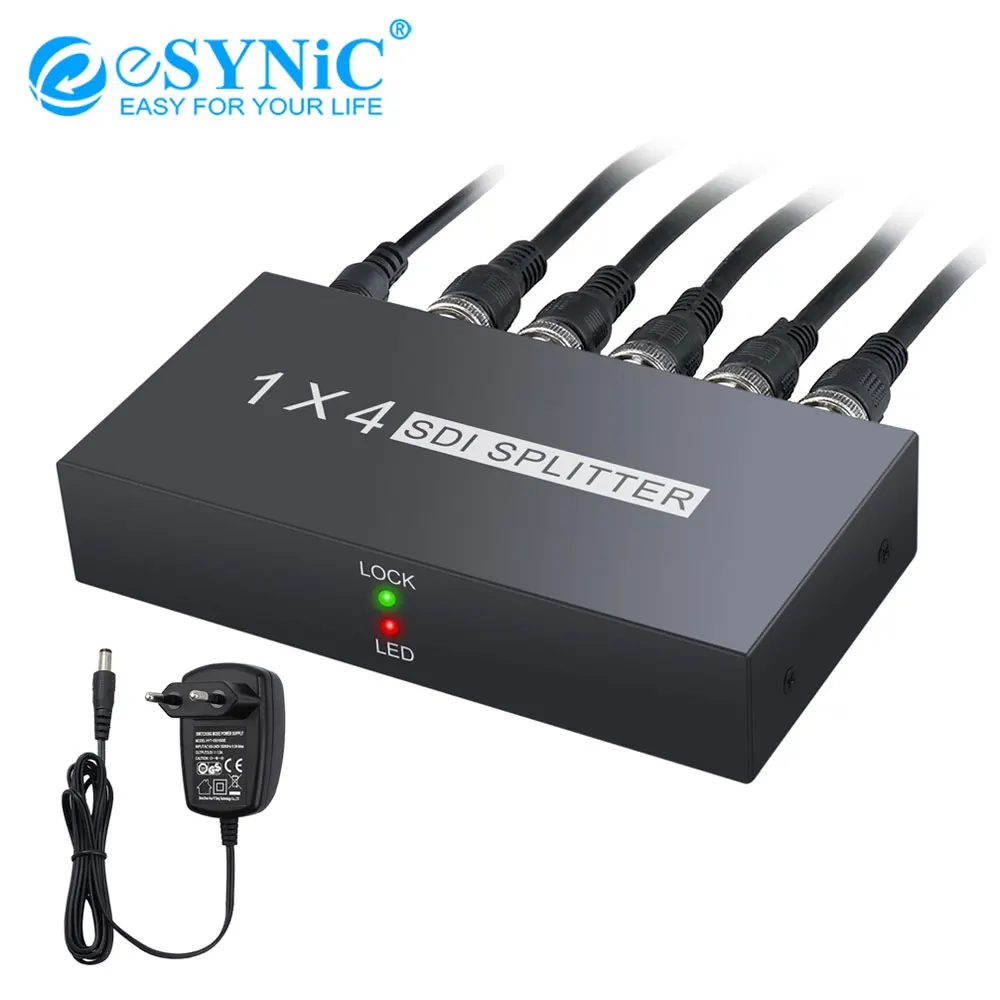 ESYNiC 1080p SDI 1 в 4 Out разделитель поддержка BNC к 75-Ohm коаксиальный кабель с 5 V/1A