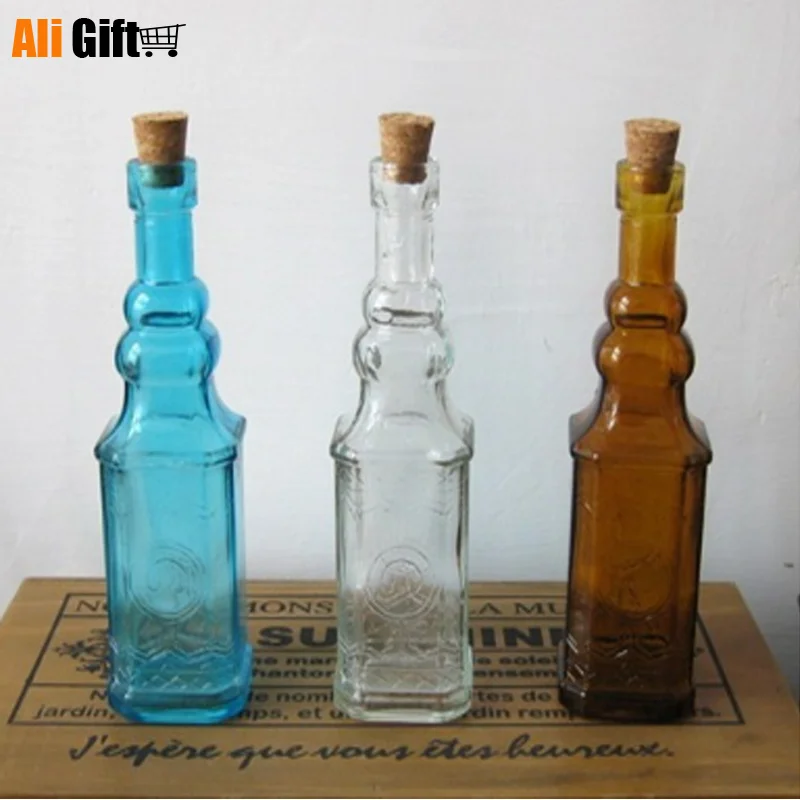 Маленькая винтажная резная стеклянная ваза башенная для дома бутылка зеленые