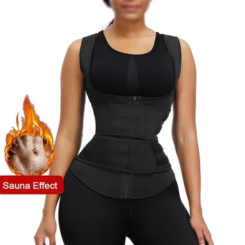 

Sauna Effect Adjustable Zipper Velcro Waist Trainer Slimming Vest Sweat Double Belt Shapewear Top Weightloss Body Shaper Corsets