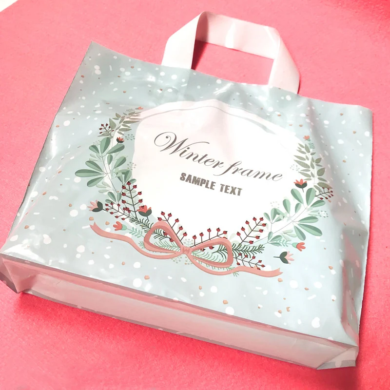 

50pcs PE Plastic Bag With Handle Bow-tied Garland Reusable Grocery Bags Shopping Cloth Gift Packaging Pouches