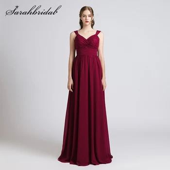 

2021 New Shoulder Strap A line Plum Purple Chiffon Lace Bridesmaid Dresses Floor Length Fold Backless Wedding Prom Dress 5616
